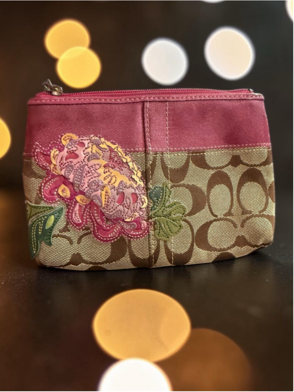 Vintage Y2K Coach Signature Floral Appliqué Cosmetic Pouch – Style 41419